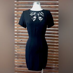 DEADSTOCK NWT Vintage 1990s 90s Black Sheer Lace Bow Cutout Short Sleeve Dress